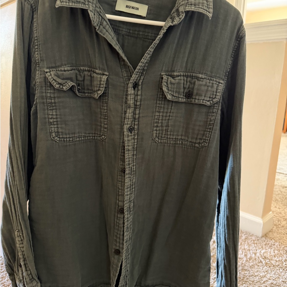 Buck Mason Olive Utility Shirt with Chest Pockets